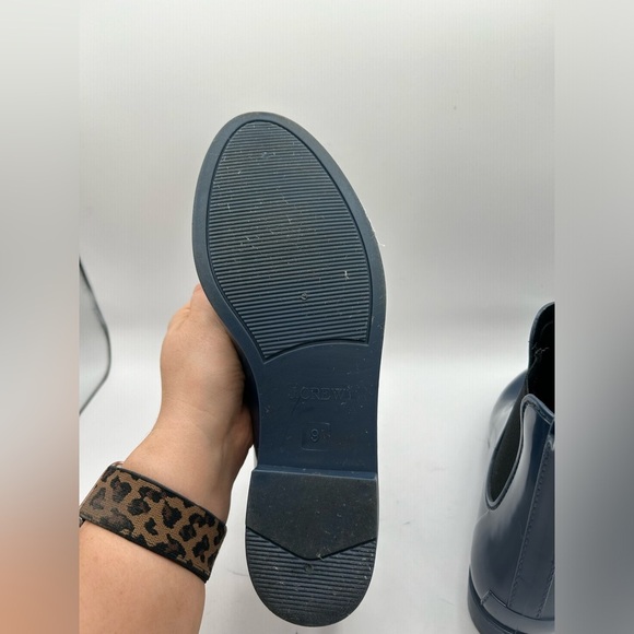 J Crew Rain Boots Chelsea Navy Blue Solid Pull On Rubber Ankle Heeled Waterproof - Picture 6 of 6